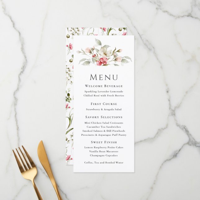 Menú de Evento Floral Rosa Femenino (Anverso/Reverso In Situ)