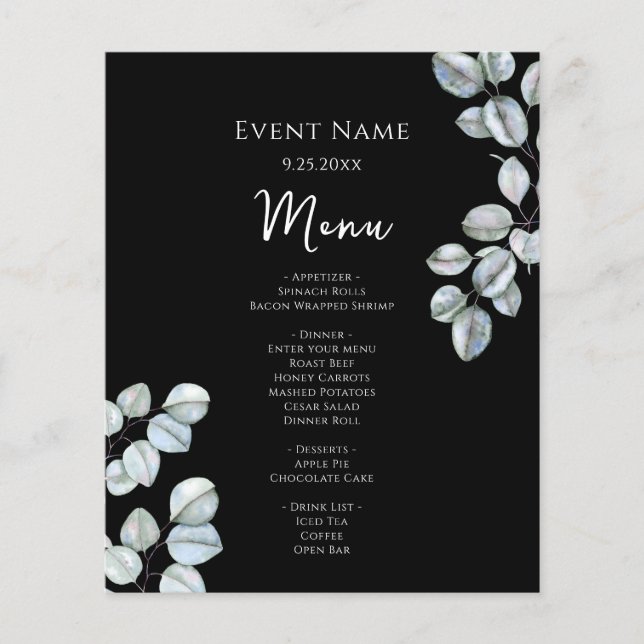 Menú de eventos básicos de presupuesto Eucalyptus (Frente)