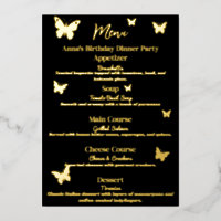Menú de fiesta de cumpleaños con tema de mariposa