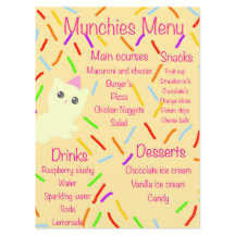 Menú de fiesta de cumpleaños de Caticorn