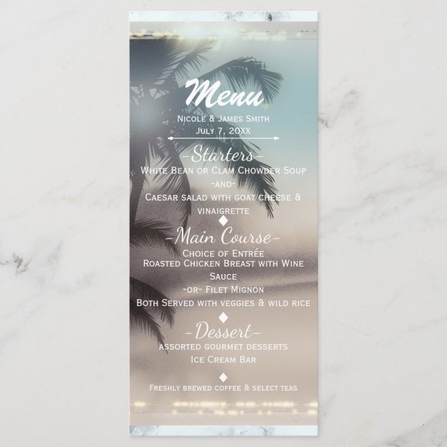 Menú de fiesta de playa tropical elegante con palm (Anverso)