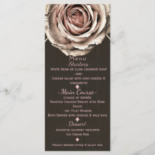 Menú de fiesta de rosa rústica elegante madera lig