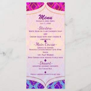 Menú de fiesta glamuroso árabe marroquí de colores