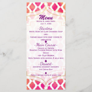 Menú de fiesta glamuroso árabe marroquí rosa y nar