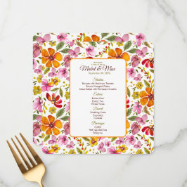 Menú de fiesta personalizado floral rosa naranja r