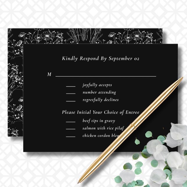 Menú de Flor blanca negra Selección Boda RSVP (Subido por el creador)