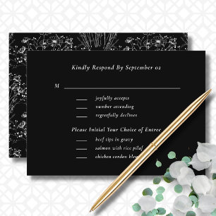 Menú de Flor blanca negra Selección Boda RSVP