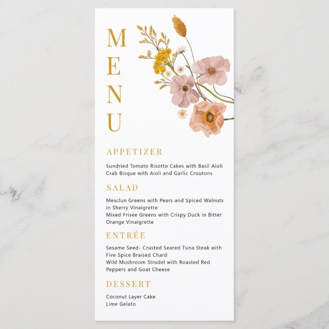 Menú de flores bohemias, cabecillas de novia (Anverso)