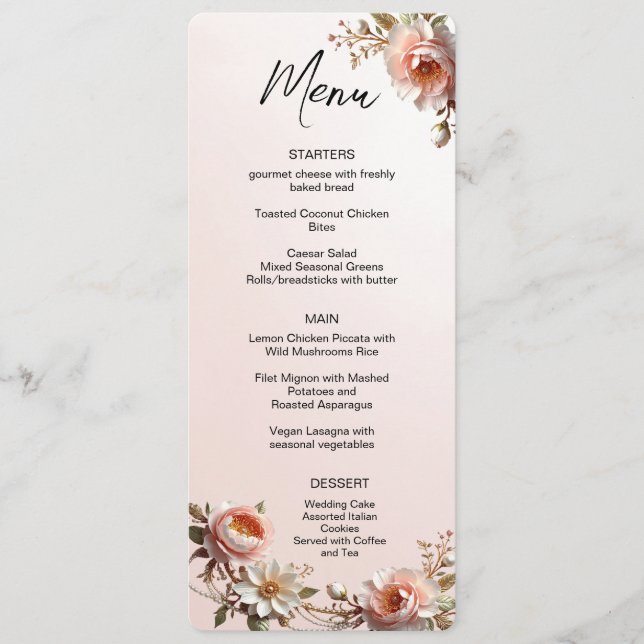 Menú de Flores Rosas y Blancas (Anverso)