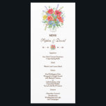 Menú de flores silvestres de prado en acuarela rús<br><div class="desc">Diseño de tarjeta rústica y romántica que presenta un ramo suave de flores silvestres en acuarela (amapolas, lavanda, diente de león, acéfa... ), divisor floral, todo sobre un fondo blanco; en la parte posterior un ramo de flores silvestres. Utilice la herramienta Personalizar para agregar su información. Se pueden encontrar artículos...</div>