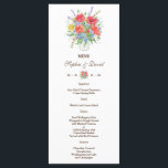 Menú de flores silvestres de prado en acuarela rús<br><div class="desc">Diseño de tarjeta rústica y romántica con un ramo suave de flores silvestres en acuarela (amapolas, lavanda, diente de león, acenorias... ), divisor floral, todo sobre un fondo blanco; en la parte posterior un ramo de flores silvestres. Utilice la herramienta Personalizar para agregar su información. Se pueden encontrar artículos coincidentes...</div>