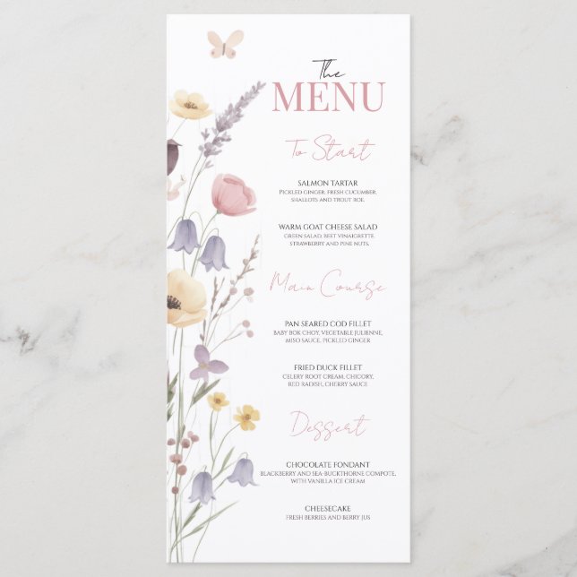 Menu de flores silvestres para la fiesta de revela (Anverso)