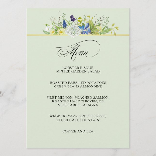 Menú de flores silvestres rusticas de Secret Garde (Anverso)