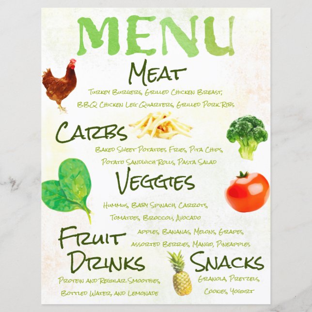 Menú de frutas y verduras acuarelas (Anverso)
