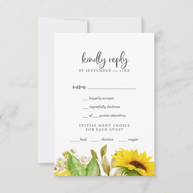 Menú de girasflor de país Tarjeta RSVP (Anverso)