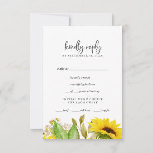 Menú de girasflor de país Tarjeta RSVP