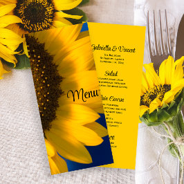 Menú de girasol amarillo en Boda azul