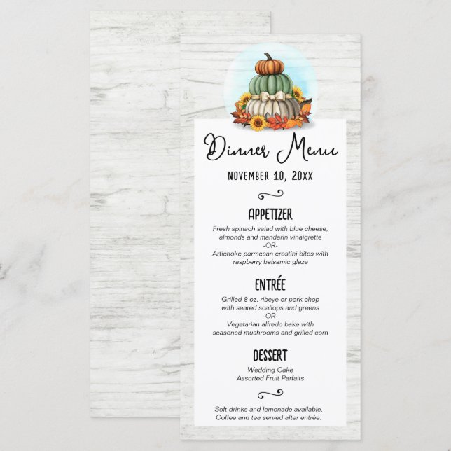 Menú de granja de otoño rústico de girasol y calab (Anverso / Reverso)