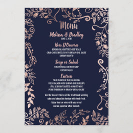 Menú de guión de pincel azul de la marina floral d