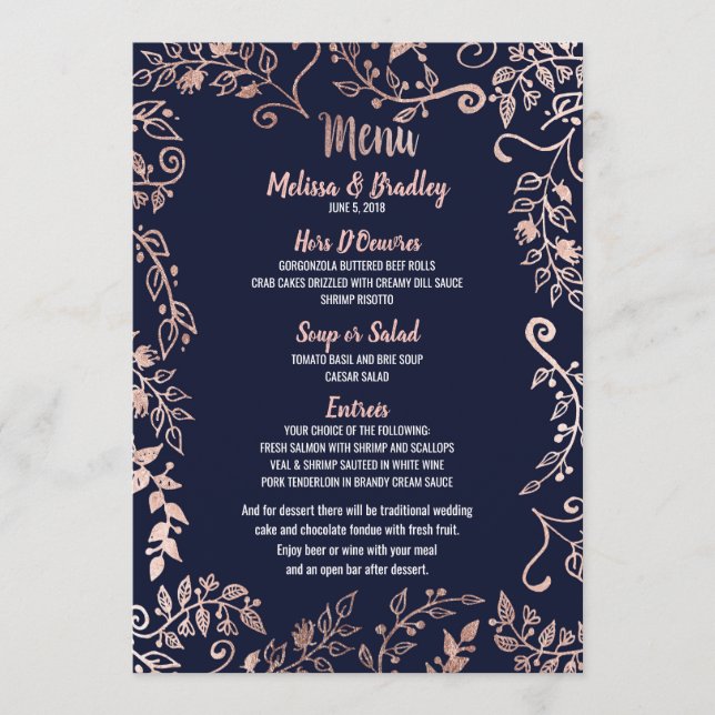 Menú de guión de pincel azul de la marina floral d (Anverso)