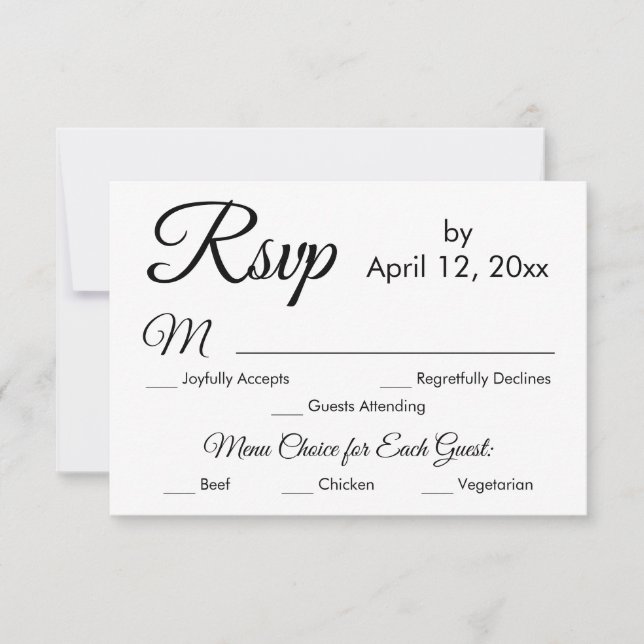 Menú de guión sencillo elegante Elección Boda RSVP (Anverso)