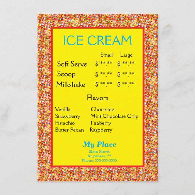 Menú de Helado Borde de Sprinkles (Anverso)