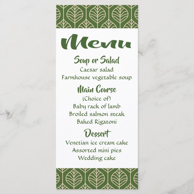 Menú de Hoja Verde Fiesta de Boda Boho Hojas (Anverso)