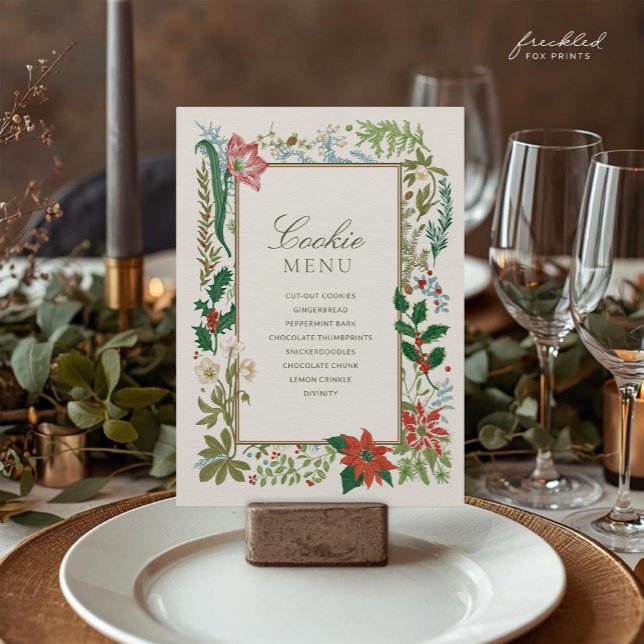 Menú de Intercambio de Galletas de Navidad Botánic (Vintage Botanical Christmas Cookie Exchange Menu)