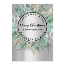 Menú de invierno de Nochebuena Floral plateado