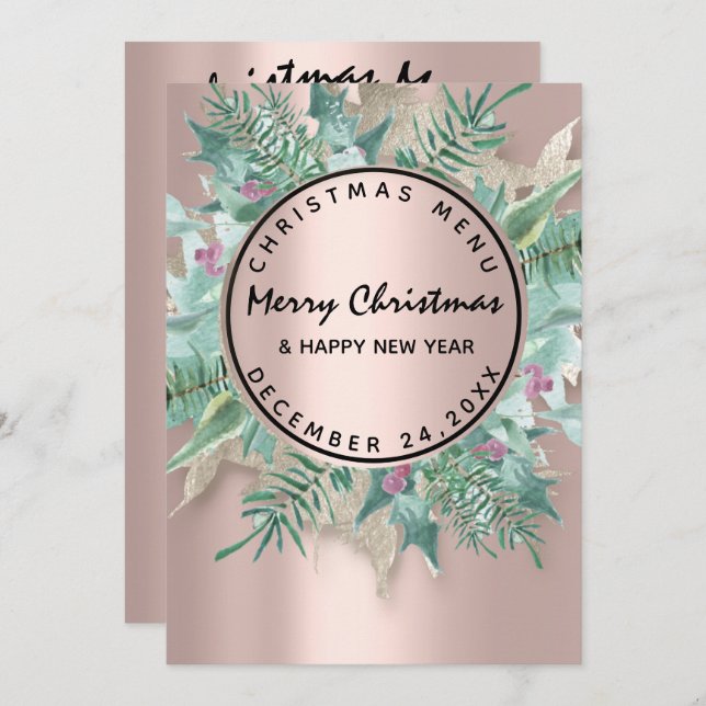 Menú de invierno de Nochebuena Floral Rosa (Anverso / Reverso)