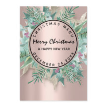 Menú de invierno de Nochebuena floral rosa