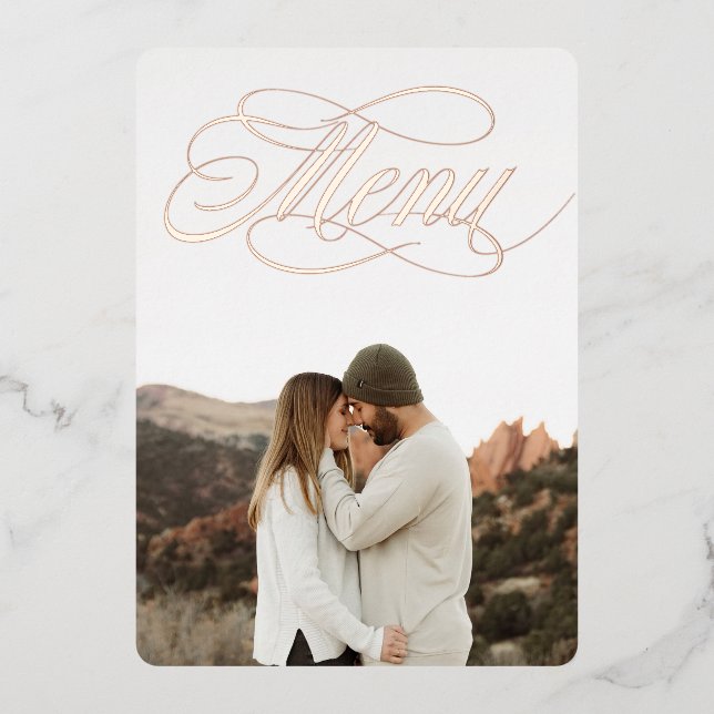 Menú de Invitación con Foto Frontal con Hojas de O (Anverso)