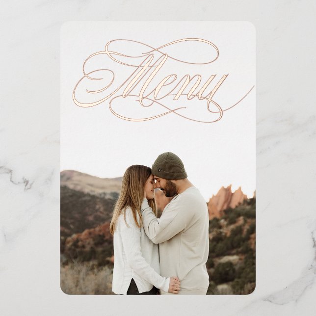 Menú de Invitación de Hoja Metálica Real Foto Dela (Anverso)