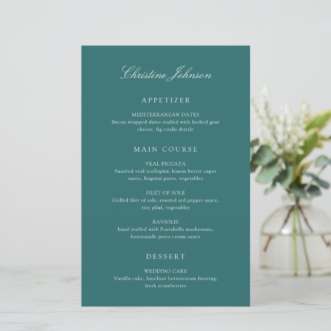 Menú de Invitados Clásico Verde Azulado Dinero Ant (Anverso de pie)