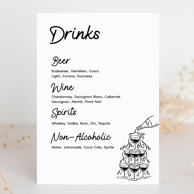 Menú de la barra de bebidas Rótulo Boda Minimalist (Cheers! Keep it simple with this cute drink menu, perfect for any celebration, especially weddings.)