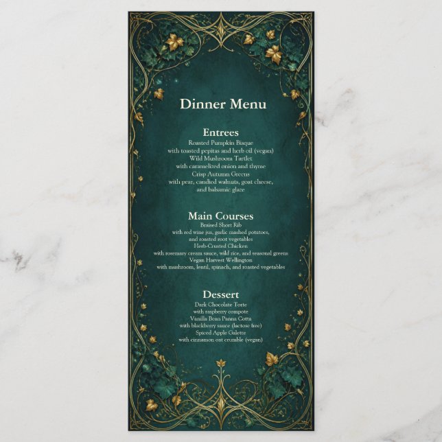 Menú de la barra de cena de boda del bosque encant (Anverso)
