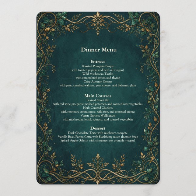 Menú de la barra de cena de boda del bosque encant (Anverso)