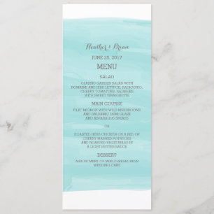 Menú de la boda de la acuarela de la turquesa