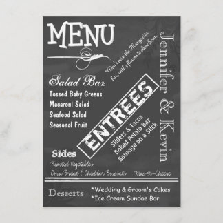Menú de la boda de la tipografía del tablero de