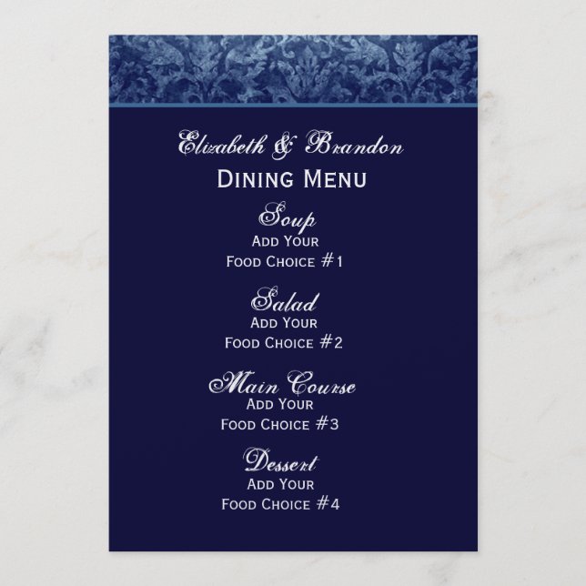 Menú de la boda del Grunge de los azules marinos (Anverso)