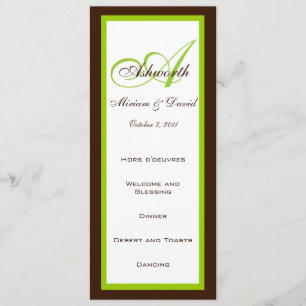 Menú de la boda y verde de Brown de las tarjetas