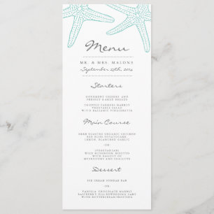 Menú de la cena de boda de las estrellas de mar de