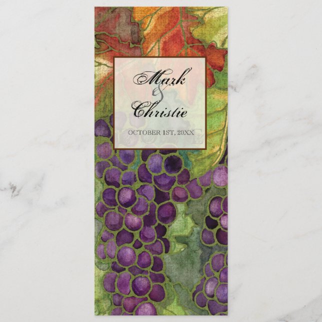 Menú de la cena de boda, hoja de la uva del otoño (Anverso)