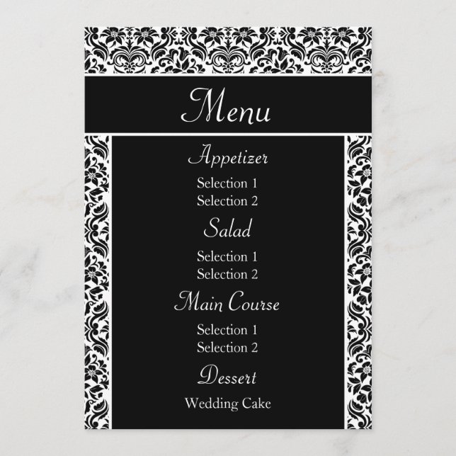 Menú de la cena de recepción de boda de Damasco ne (Anverso)