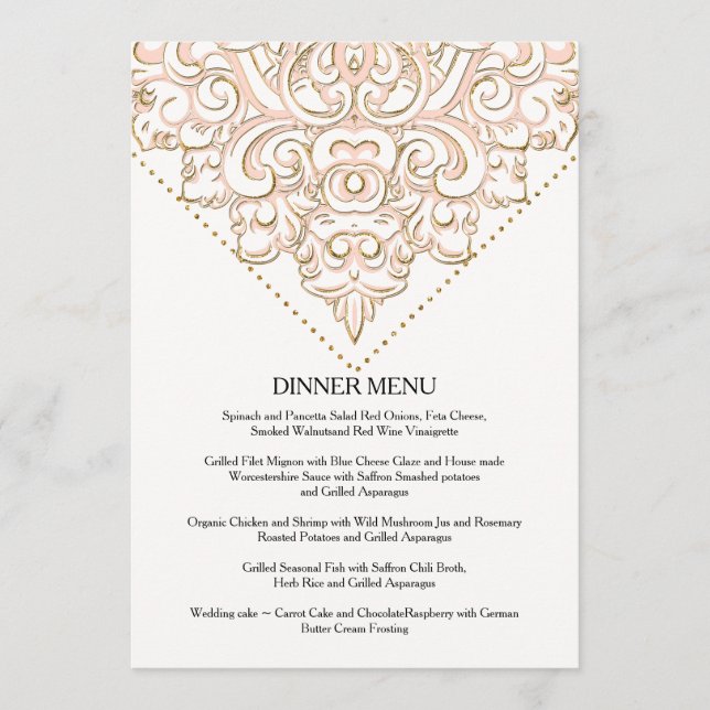 Menú De La Cena Elegante Formal Lace Scroll Swirl (Anverso)