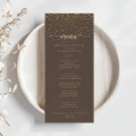 Menú de la cena marrón de la caligrafía de los con<br><div class="desc">La carta de la cena, dorada y con caligrafía marrón, es perfecta para un boda rústico. El diseño, sencillo y elegante, presenta una tipografía de escritura clásica y elegante en oro. Este menú se puede utilizar para la recepción de bodas, la cena de ensayo, la ducha de novia o cualquier...</div>