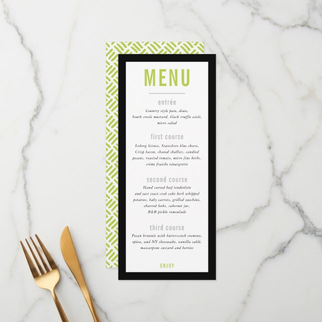 MENÚ DE LA CENA metalizado moderno lima de rejilla (Anverso/Reverso In Situ)