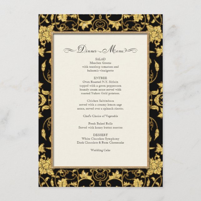 Menú de la cena Purpurina de damasco floral Boda f (Anverso)