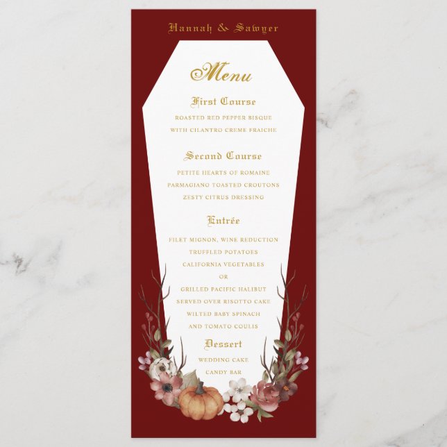 Menú de la fiesta de bodas de vampiros de Hallowee (Anverso)