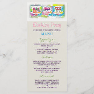 Menú de la fiesta de cumpleaños del arte de la